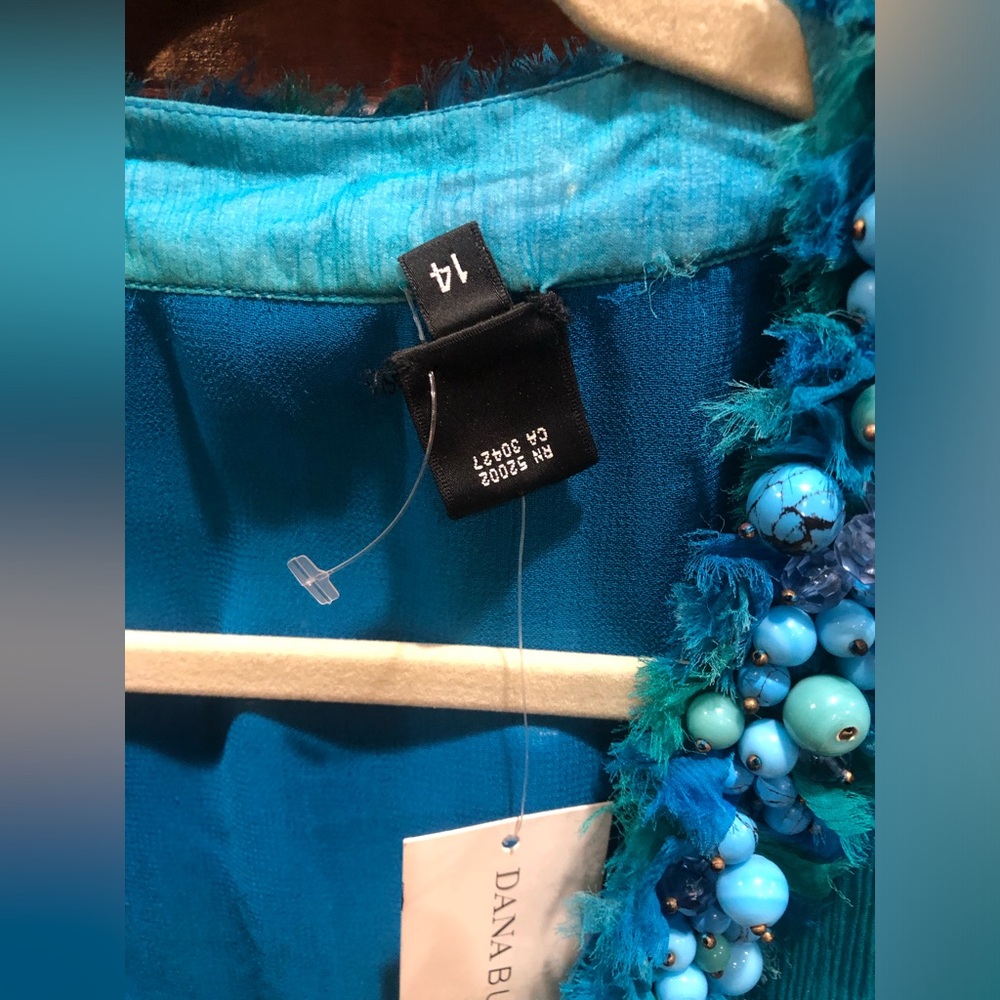 2/$30 NWT Dana Buchman Sheer Beaded Chiffon Tunic Top Sz 14 Blue Teal - Picture 7 of 16